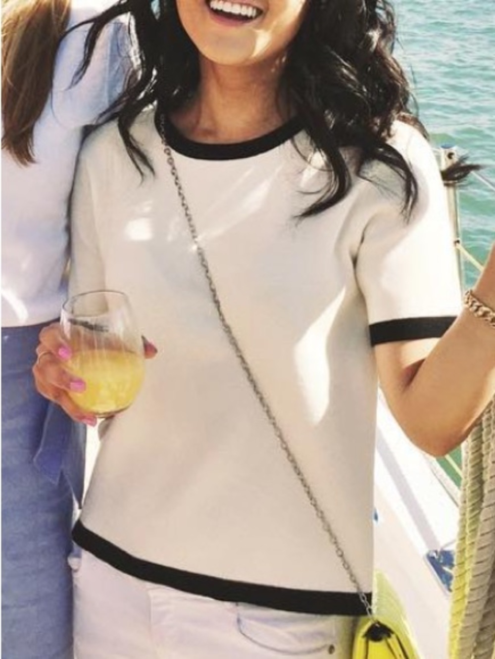 Contrast Trim Short Sleeve Knit Top